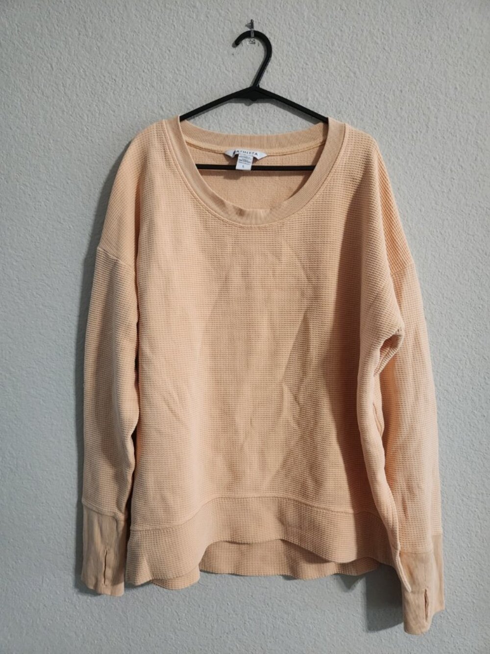 Athleta Coaster Luxe Waffle Sweatshirt Tangerine Peach size Large
